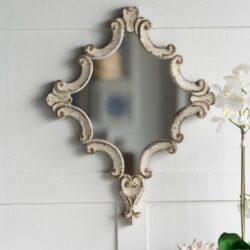 Artistic Diamond Scrollwork Mirror, Home Accent Mirror For Living Room, Entryway, Bedroom, Office - Antique White
