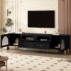 Retro TV Stand, Entertainment Center Media Console Cabinet With 6 Metal Legs, 2 Cabinets, 4 Drawers And Anti-Tip Device For Living Room, Up To 85" - Black - Image 5