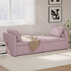 Modern Upholstered Chaise Lounger Daybed Small Single Daybed With 2 Drawers, No Mattress Needed, Perfect For Living Rooms & Home Office, Linen Fabric - Pink
