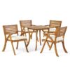 Outdoor Hermosa 5 Piece Wood Dining Set With Cushions - Teak / Beige - Image 2