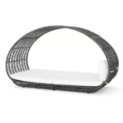 Abigal - Outdoor Wicker Daybed With Cushion - Gray / White