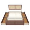 Queen Wood Storage Platform Bed With 4 Drawers Rattan Headboard - Antique Natural - Image 8