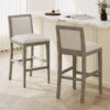 Bar Stools (Set of 2), Rubber Wood Frame, Retro Bar Chairs Suitable For Kitchen Island - Beige / Gray - Image 2