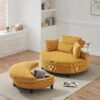 Corduroy Sofa With Two Throw Pillows And A Waist Pillow With An Extra Tray For Comfortable Seating Suitable For Small Apartment Bedroom Space - Yellow - Image 4