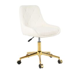 Modern Teddy Fleece Fabric Dining Chair With Gold Legs, Soft And Comfortable, Adjustable, Space Saving - Beige