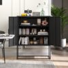 Heavy Duty Metal Buffet Sideboard Modern Steel Storage Cabinet With 2 Shelves, Free Standing Accent Cabinet With Magnetic Doors For Bedroom, Kitchen, And Home Office, Anti-Tip Design - Black - Image 4
