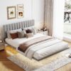 Queen Size Upholstered Bed With Sensor Light And Headboard, Floating Platform Bed - Gray - Image 10