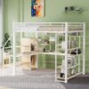 Full Size Metal Loft Bed With Storage Staircase And Small Wardrobe, Built - In Desk And Storage Shelves - White - Image 2