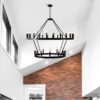 2 Tiers Wagon Wheel Chandelier Wooden Farmhouse 36 Light (24 / 12) Or (12 / 24) Metal Chandeliers 2 Story Light Fixtures Industrial For High Ceiling Living Dining Room Foyer, Adjustable Height - Black - Image 6