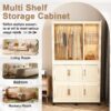 Portable Wardrobe Closet Storage Organizer With 9 Magnetic Doors - Cream White - Image 13