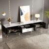 Modern TV Stand With 2 Cabinets & Open Compartments, Entertainment Center For Tvs Up To 80'', Television Console For Living Room - White / Black - Image 4