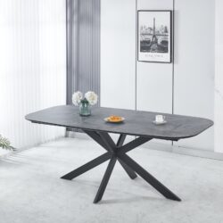 Modern Dining Table, MDF With Paper Finish, Metal Leg Powder Coating - Gray / Black
