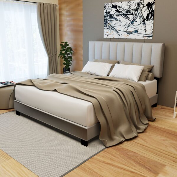 Queen Size Adjustable Upholstered Bed Frame, Vintage Style And Clean Line Design, Popular Style - Gray