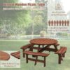 8 Person Wooden Picnic Table, Outdoor Camping Dining Table With Seat, Garden, Diy With 4 Built-In Benches, 2220Lb Capacity - Brown - Image 6
