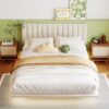Queen Size Upholstered Bed With Sensor Light And Headboard, Floating Platform Bed - Beige - Image 11