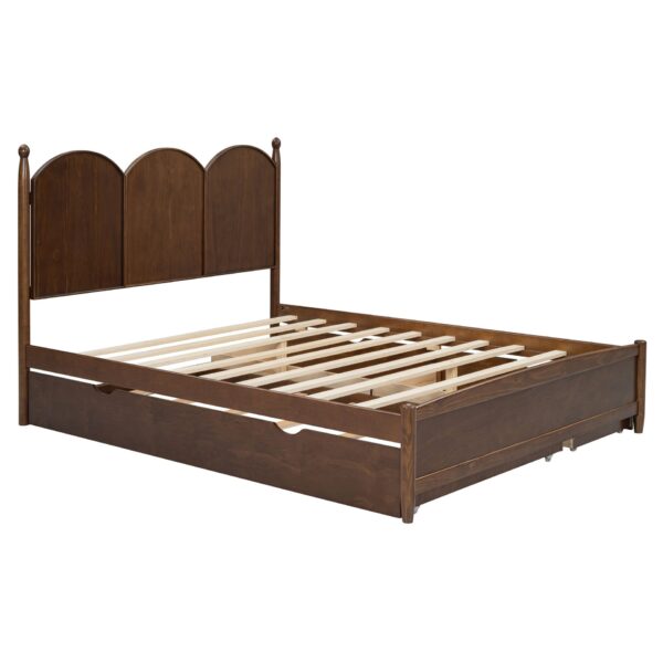 Queen Size Platform Bed With With 2 Big Drawers, Twin Long Size Trundle - Walnut