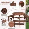6 Person Circular Outdoor Wooden Picnic Table For Patio, Backyard, Garden, Diy With 3 Built-In Benches, 1720Lb Capacity - Brown - Image 2