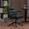 Office Chair, Mid Back Home Office Desk Task Chair With Wheels And Arms Ergonomic Computer Rolling Swivel Chair With Padded Armrest - Black - Image 18
