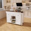 Modern Kitchen Island With Extendable Dining Table & Power Outlet - White - Image 11