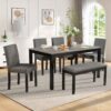 Modern 6 Piece Dining Table Set With Bench And Chairs For Dining Room Or Kitchen - Light Gray / Black - Image 4