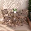 3 Piece Acacia Bistro Set, Folding Patio Furniture For Garden Backyard Balcony Porch With 1 Coffee Table And 2 Foldable Chairs - Natural Stained - Image 6