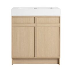 Contemporary 30" Freestanding Bathroom Vanity With White Resin Sink & Soft Close Cabinet Doors - Oak