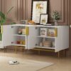 Modern Elegant 4 Door Sideboard Gold Metal Handle Buffet Cabinet For Dining Room, Living Room, Bedroom, Hallway - White - Image 4