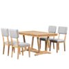 Topmax - 5 Piece Rustic Dining Table Set With 4 Upholstered Chairs, Rectangular Dining Table With Trestle Table Base - Natural - Image 10
