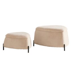 2 Piece Upholstered Storage Ottoman Set With Metal Legs Foot Stool Coffee Side Table Reversible Lid Light - Light Camel