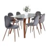 Folia Pebble - 7 Piece Mid-Century Modern Dining Set - Walnut / Clear Tempered / Walnut / Gray - Image 2