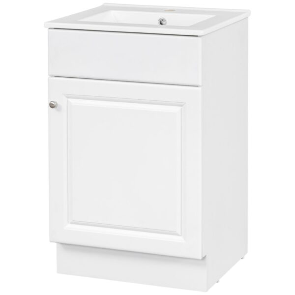 20" Bathroom Vanity With Sink, Freestanding Cabinet With Door Shelf And Adjustable Shelf, And Ceramic Construction - White