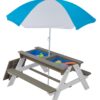 Wooden Kids Picnic Table, Sand And Water Table With Umbrella, Activity Table For Outdoor Backyard Patio Play - White / Gray - Image 11
