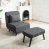 3 In 1 Foldable Linen Chaise Lounge With Adjustable Backrest Footrest & Detachable Pillow Convertible Chair Bed Accent Chair Small Space Sofa Bed For Living Room Bedroom And Office - Gray - Image 2
