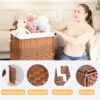 Laundry Hamper With Lid PE Rattan Powder Coating Frame Clothes Hampers With 2 Removable Bags, 100L - Brown - Image 10