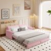 Queen Pull Out Sofa Bed, 3 In 1 Convertible Sleeper Sofa With Side Storage Multifunctional Velvet Loveseat Bed For Living Room - Pink - Image 2
