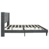 Queen Size Upholstered Platform Bed Frame With Button Tufted Linen Fabric Headboard - Dark Gray - Image 4