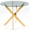Dining Table With Cross Metal Leg And Glass, Modern Space Saving Kitchen Table For Living Room - Golden - Image 2
