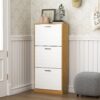 Freestanding Shoe Storage Cabinet With 3 Flip Drawers - White / Natural - Image 2