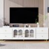 Modern TV Stand For TVs Up To 75", Entertainment Center With Glass Door, 4 Drawers And 2 Cabinets, 5 Metal Legs And Metal Handles For Living Room - White - Image 7
