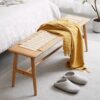 Woven Design Dining Bench For Dining Room, Bedroom - Natural Oak - Image 4