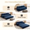 Queen Pull Out Sofa Bed, 3 In 1 Convertible Sleeper Sofa With Side Storage Multifunctional Velvet Loveseat Bed For Living Room - Blue - Image 13