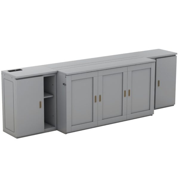 Queen Size Murphy Bed With Shelves, Cabinets And USB Ports - Gray
