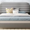 Queen Size Upholstered Platform Bed Frame And Stylish Curve Shaped Design - Gray - Image 14