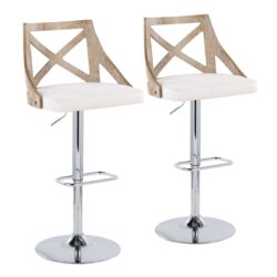 Charlotte - Farmhouse Adjustable Height Barstool With Swivel Rounded Rectangle Footrest (Set of 2) - Chrome / White Washed / Cream