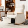 Accent Rocking Chair With Footrest, High Back Rubber Wood Rocking Legs Bedroom Living Space - Beige - Image 2