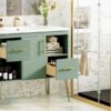 Bathroom Vanity With Resin Sink Combo Set, Modern Freestanding Single Bathroom Cabinet With 2 Drawers & 2 Storage Compartments, Storage Cabinet For Bathroom, Frame Vanity Set - Green - Image 19