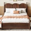 Queen Size Platform Bed With With 2 Big Drawers, Twin Long Size Trundle - Walnut - Image 16