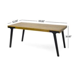 Acacia Wood Patio Dining Table, 69"L Rectangle Outdoor Table - Teak / Black