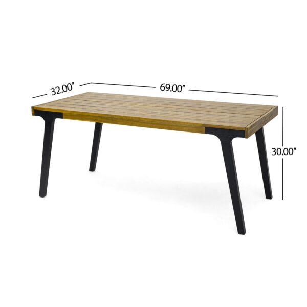 Acacia Wood Patio Dining Table, 69"L Rectangle Outdoor Table - Teak / Black