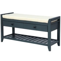 Shoe Rack With Cushioned Seat And Drawers Multipurpose Entryway Storage Bench - Antique Navy
